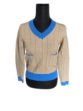 NIKI TAN  Blue and White Geometric Chevron Sweater size S